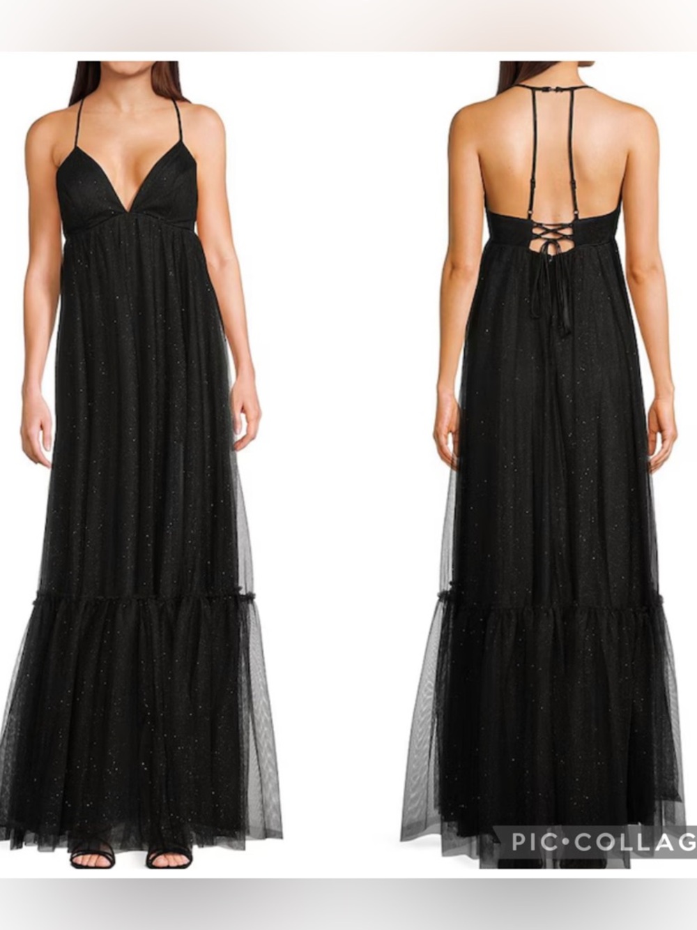 Pear Culture NWT Black Sparkle Maxi Dress with Spaghetti Straps Size 3
